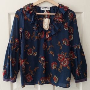 NWT Madewell x Warm Honolulu Hibiscus Ruffle Collar Top Blouse Size XS